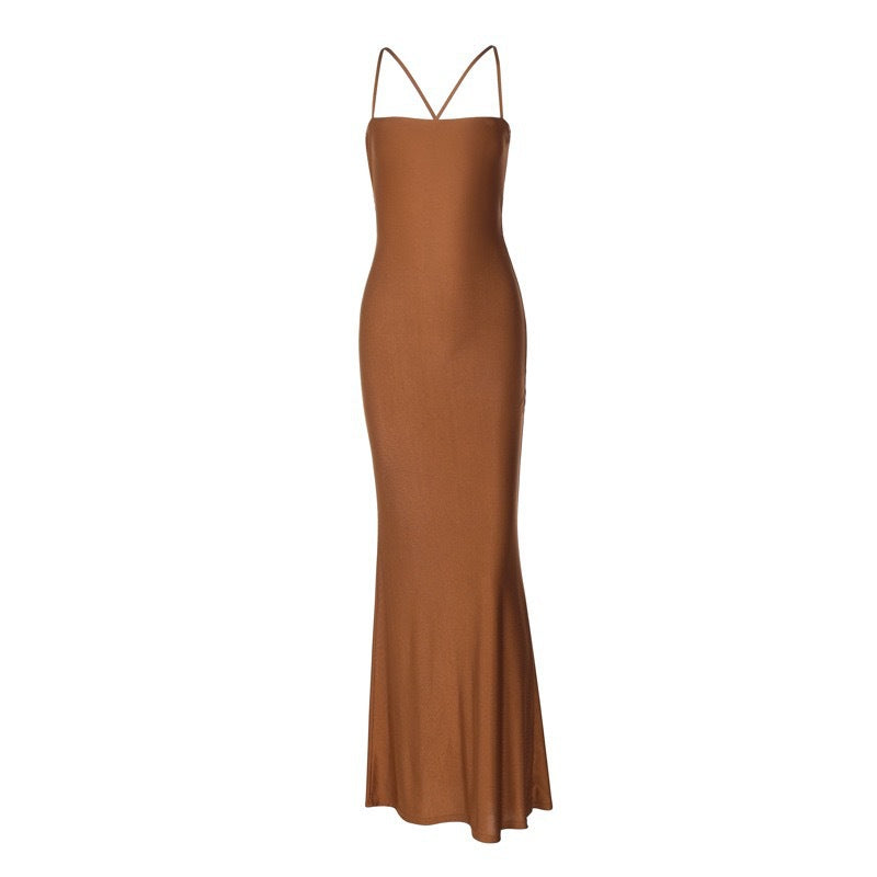 European and American foreign trade cross-border summer new women's suspenders bandeau slim long skirt women's solid color sleeveless backless dress