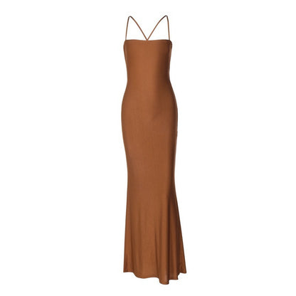 European and American foreign trade cross-border summer new women's suspenders bandeau slim long skirt women's solid color sleeveless backless dress