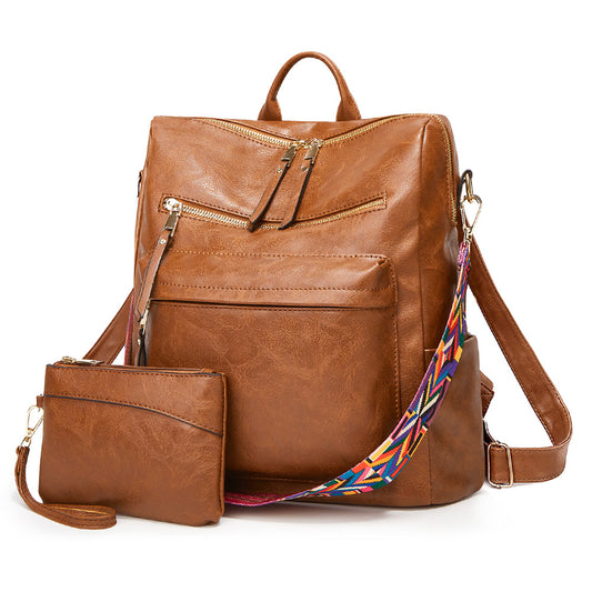 Mochila de senhora Amazon Trendy 2024, modelo casual em pele macia com design europeu e americano, grande capacidade.