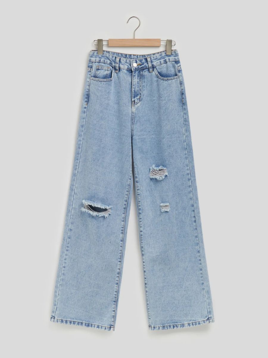 Spot cross-border European and American denim women's loose wide-leg trousers, high-waisted ripped jeans women's JEANS
