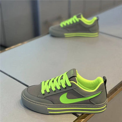 Sapatos masculinos 2025 primavera e outono nova tendência: versátil superfície de tecido rendado, sola macia respirável confortável confortável calçado de prancha esportiva e de lazer confortável