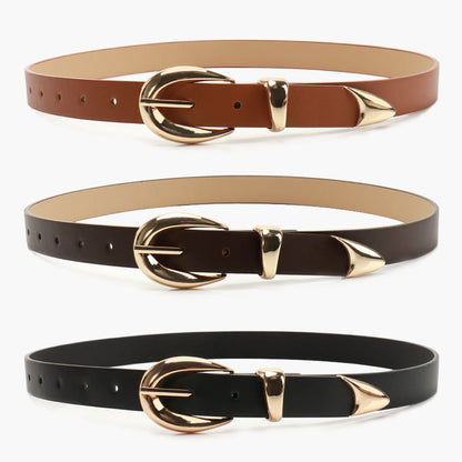 New Korean high-end women's belt versatile jeans student belt gold alloy three-piece belt women