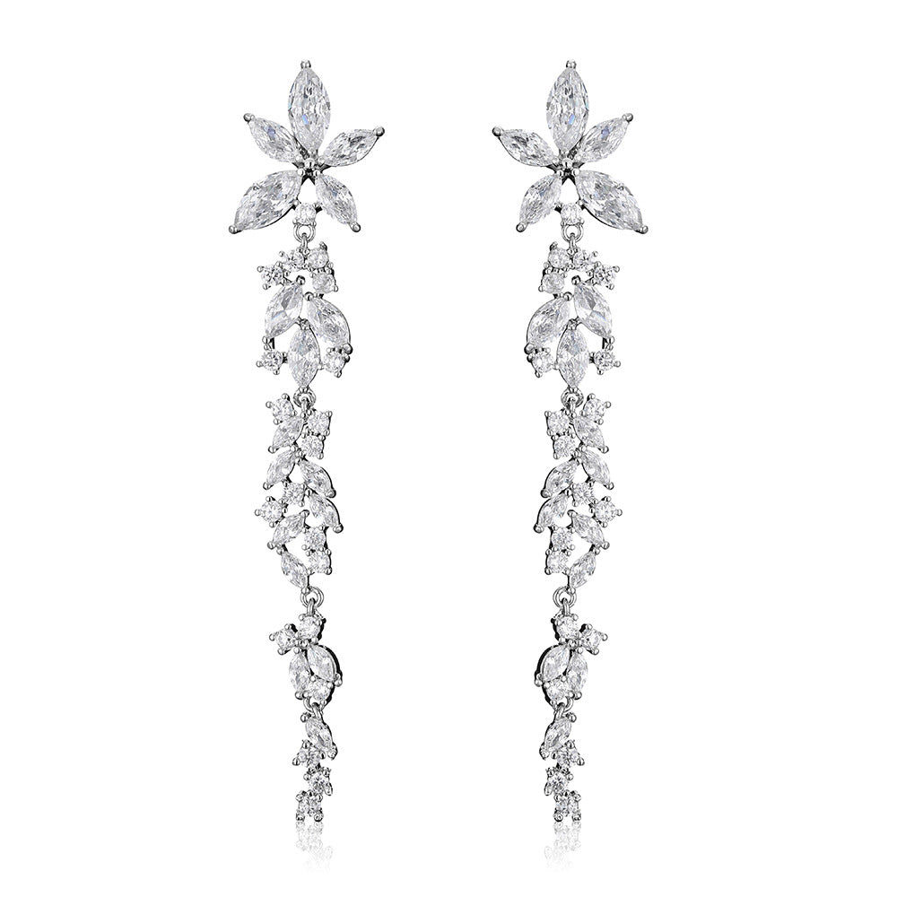 RAKOL Korean Long Elegant Geometric Floral Earrings for Brides, Wedding Dresses, Earrings, Cross-border Accessories