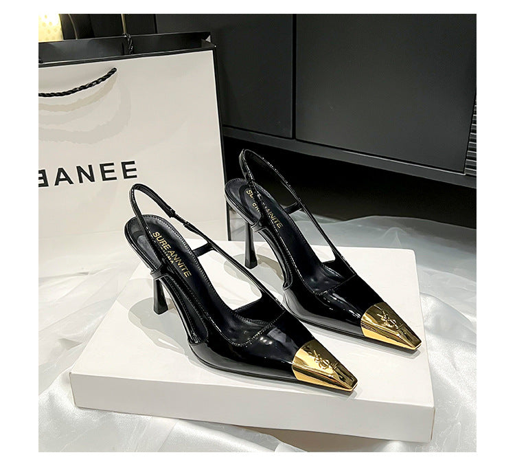 WO Huizhou 2026 new Baotou back air sandals matte and patent leather light luxury European and American temperament royal sister iron head