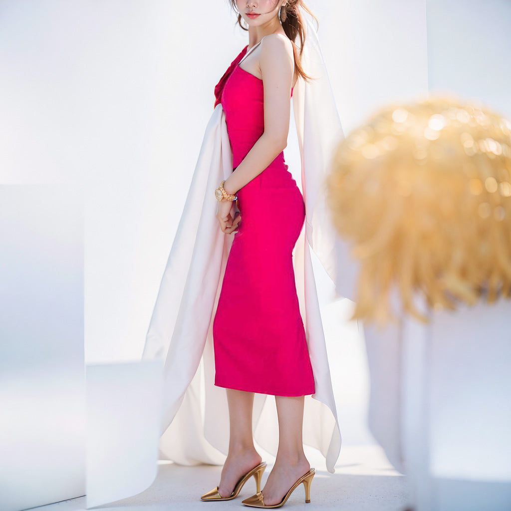 Amazon cross-border women's clothing spring European and American new temperament personality fashion slanted shoulder hip length dress 661