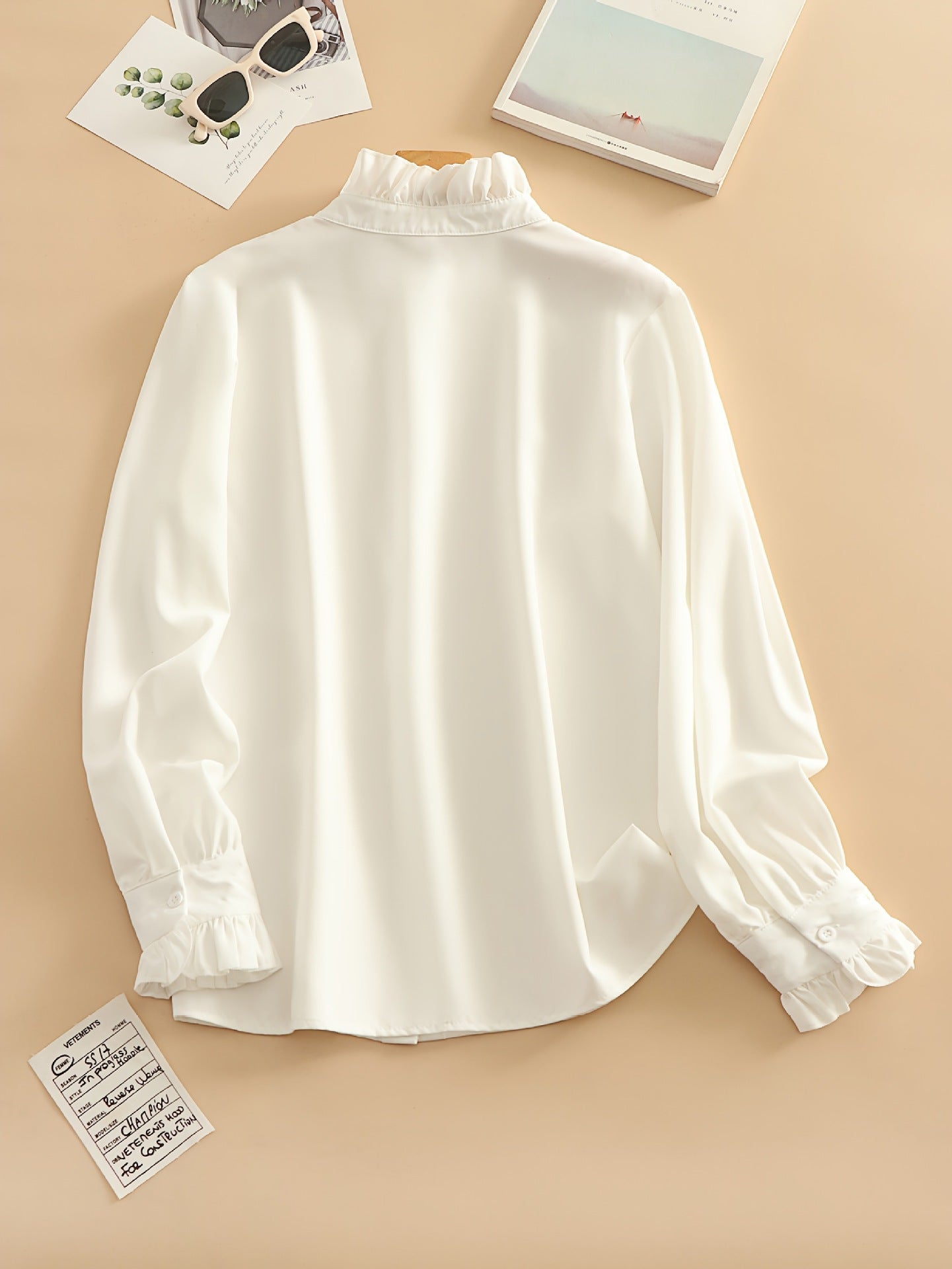 2026 New Cross-border European and American Simple Ruffle Shirt, Collar Long Sleeve, Plus Size Shirt, Spring/Summer Versatile Casual Business Style