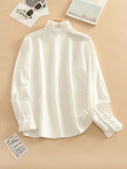 2026 New Cross-border European and American Simple Ruffle Shirt, Collar Long Sleeve, Plus Size Shirt, Spring/Summer Versatile Casual Business Style