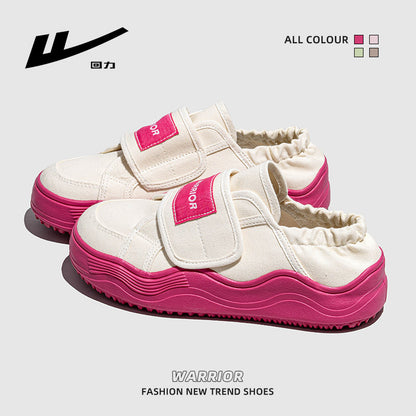 Pull back two canvas shoes women, 2025 spring platform muffin shoes, Velcro, one kick of lazy people, high-value shoes