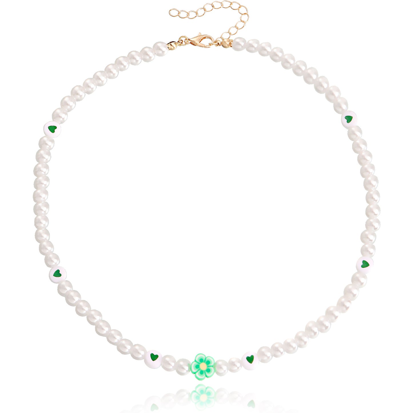 European and American cross-border jewelry, ins style, soft pottery, flowers, colorful love, imitation pearl necklaces, women's niche design, light luxury