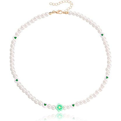 European and American cross-border jewelry, ins style, soft pottery, flowers, colorful love, imitation pearl necklaces, women's niche design, light luxury
