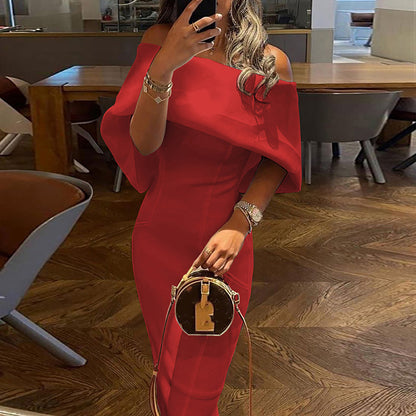 2026 New Independent Station European Beauty Clothing Slanted Shoulder Print Sexy Hip Skirt Slim Temperament Dress Women's 661