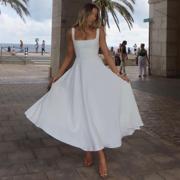 Foreign trade amazon 2025 summer new European and American women's temperament square neck sleeveless waist suspender dress women