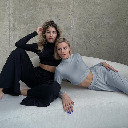 Cross-border exclusive for European and American ins style 2021 autumn new women's casual home two-piece set long sleeve wide-leg set