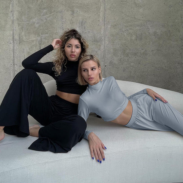 Cross-border exclusive for European and American ins style 2021 autumn new women's casual home two-piece set long sleeve wide-leg set | Ciaura