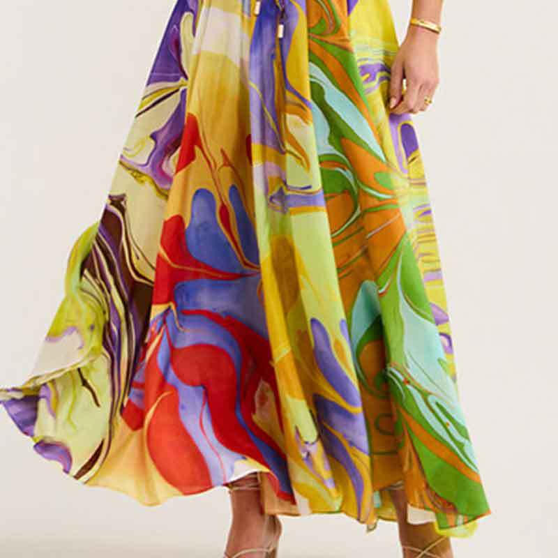 Spring 2026 new cross-border European and American fashion printed loose top lace-up skirt set