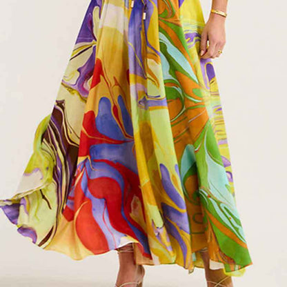 Spring 2026 new cross-border European and American fashion printed loose top lace-up skirt set