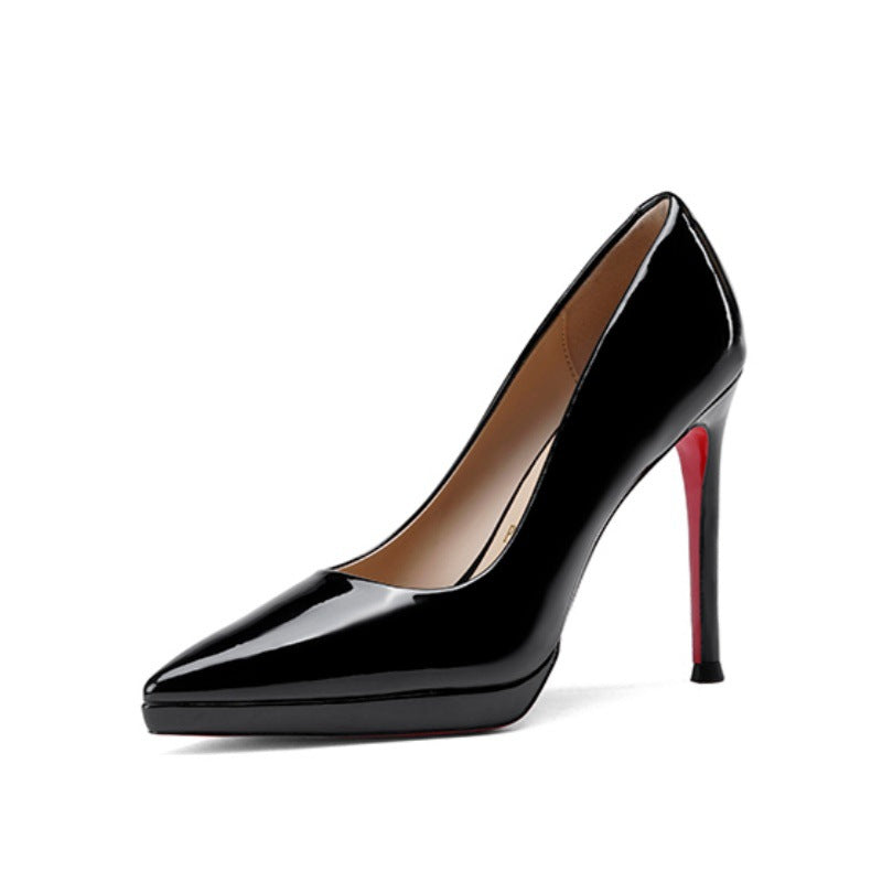 YX patent leather high heels, women's pointed toe platform, no tired feet, thin heels, commuting nude single shoes, red sole high heels