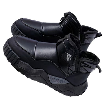 Men's snow boots winter fleece-lined thickened warm Northeast large cotton shoes, integrated leather and wool integrated waterproof and non-slip high-top men's shoes