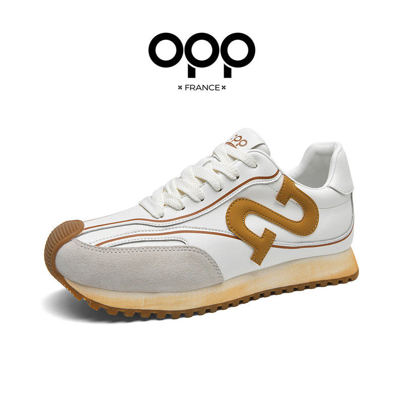 OPP Men's Shoes Spring 2026 New Men's Sports Running Black Forrest Gump Shoes Genuine Leather Fashion Retro Casual Shoes