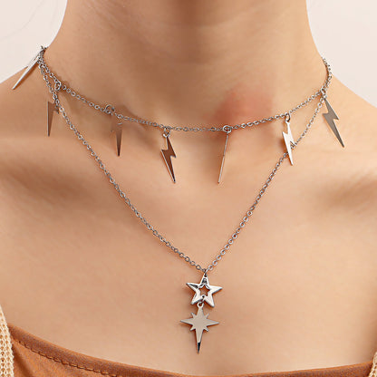 Lightning stars stacked multi-layer necklaces European and American new products simple tassel trend clavicle chain set necklace women's accessories