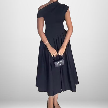 In the spring of 2025, the new Amazon cross-border foreign trade fashion temperament diagonal neckline slim slim long dress