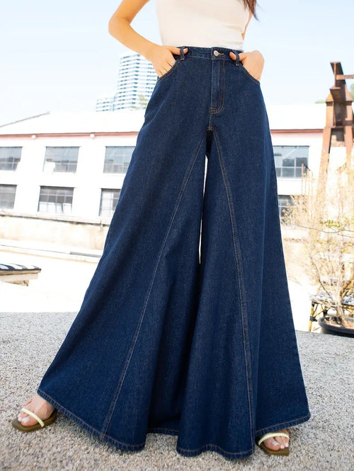 Standard women's elegant and simple wide-leg jeans stretch jeans washed denim 2025 new JEANS