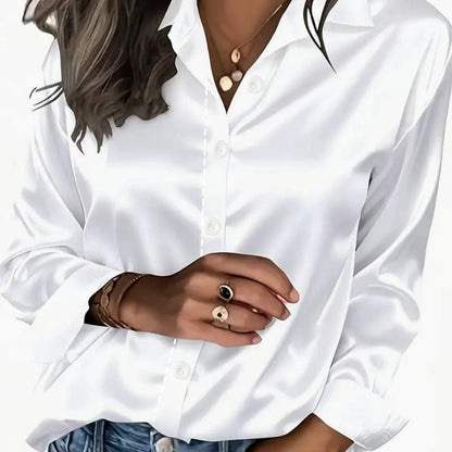Amazon women's shiny color sponge shirt, elegant and commuting, suitable for long-sleeve versatile wear in spring and autumn