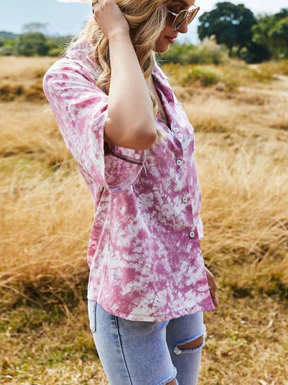 Cross-border Europe and the United States 2023 Amazon ebay Spring and Autumn New Loose Print Gradient Short Sleeve Shirt Top for Women