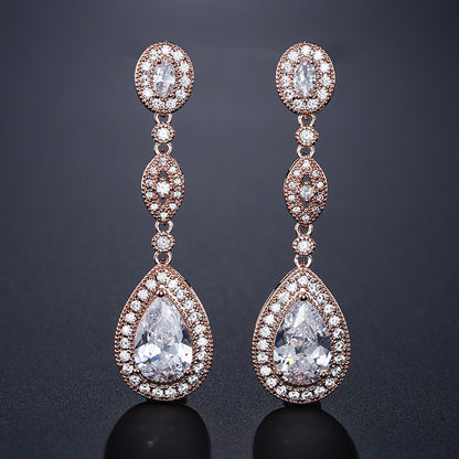 RAKOL European and American Classic Vintage Long Water Drop Zircon Earrings Feminine Bridal Banquet Dress Wedding Dress Earrings