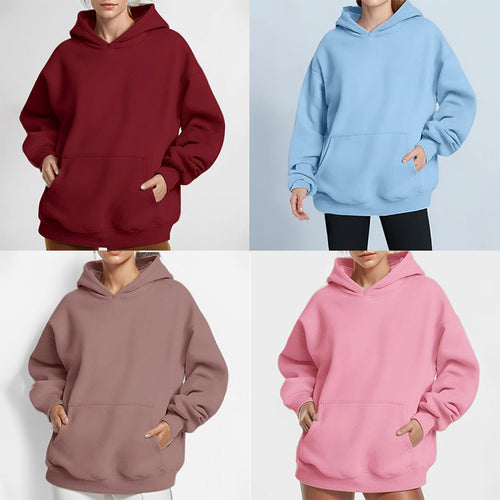 Jacket European and American style women's clothing new fashion solid color loose casual temperament long sleeve hooded spring sweatshirt women's 661