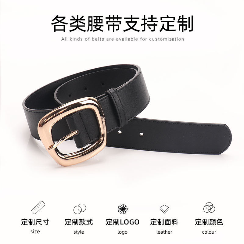 New versatile trapezoidal pin buckle wide women's belt chic commuter casual style with jeans clothing belt women