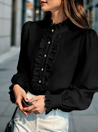 Amazon Foreign Trade European and American Women's Clothing Wish AliExpress eBay Shirt Ruffle Elegant Fashion Standard Women's Long Sleeve