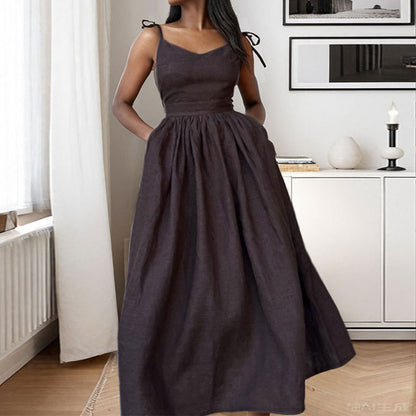 2026 Amazon European and American Women's Clothing Backless Elegant Sen-style Sexy V-Neck High-Waisted Fashion Suspender European and American Dress