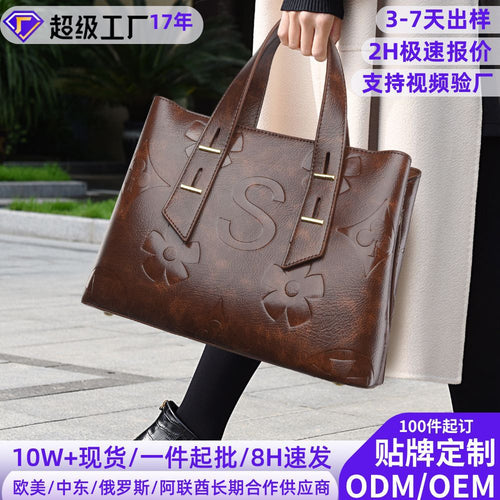 comércio internacional fashion Bolsa de mão estruturado estampado em relevo bolsa para mulheres maduras vintage Grande capacidade prático para o dia a dia Bolsa tote atacado