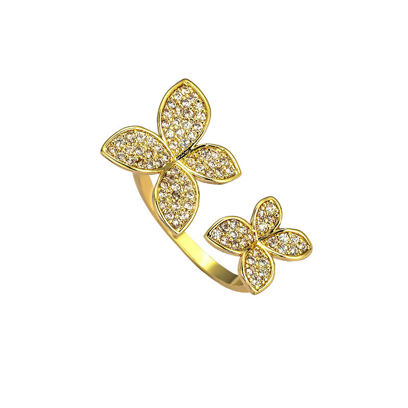 RAKOL Japanese, Korean, European, and American New Style Micro-Accented Four-Leaf Clover Open Index Finger Ring, Women's Fashionable Versatile Matching