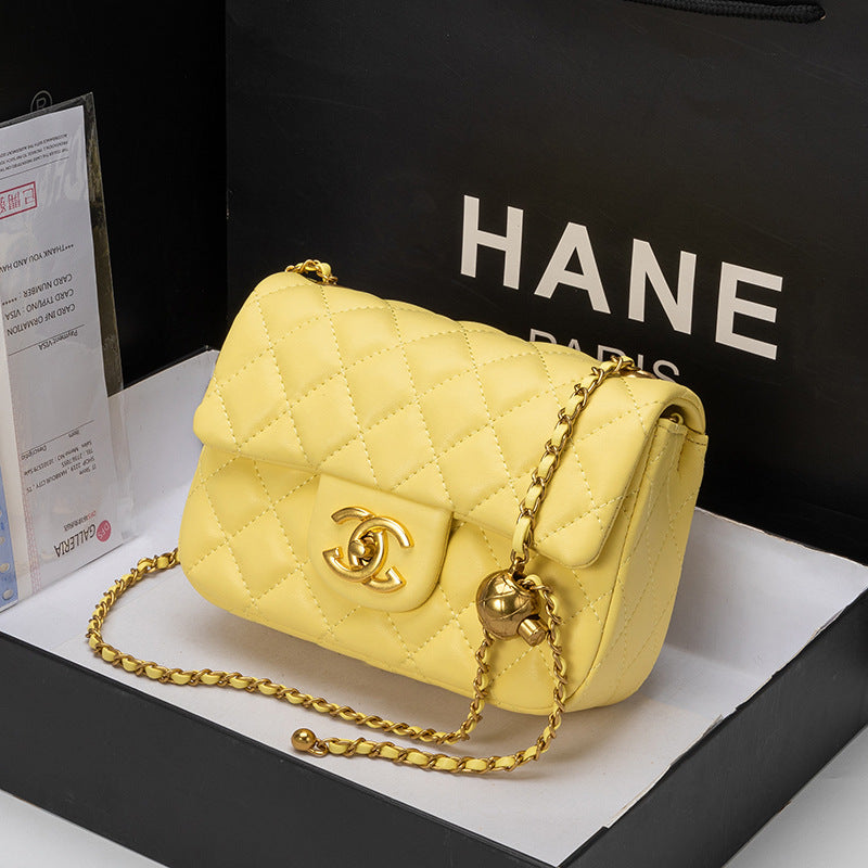 Famosa marca mesma bolsa feminina 2025 nova moda retro high-end rhombus chain bag small gold ball shoulder crossbody bag