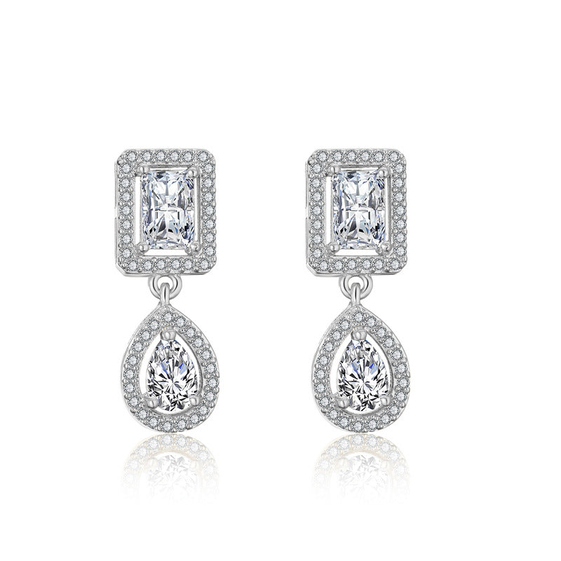 RAKOL European and American classic vintage light luxury geometric square earrings for women, exquisite and exquisite micro-inlaid waterdrop zircon earrings