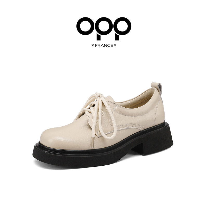 OPP British style retro platform women's loafers 2025 autumn new high-heeled leather shoes thick heel single shoes women