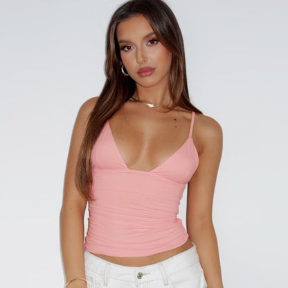 Cross-border AliExpress 2024 new European and American women's clothing fashion solid color sexy V-neck sleeveless crop top slim small suspenders