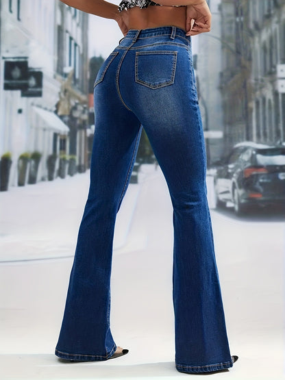 New bootcut American jeans, high-waisted single-breasted jeans, high-waisted stretch skinny denim trousers