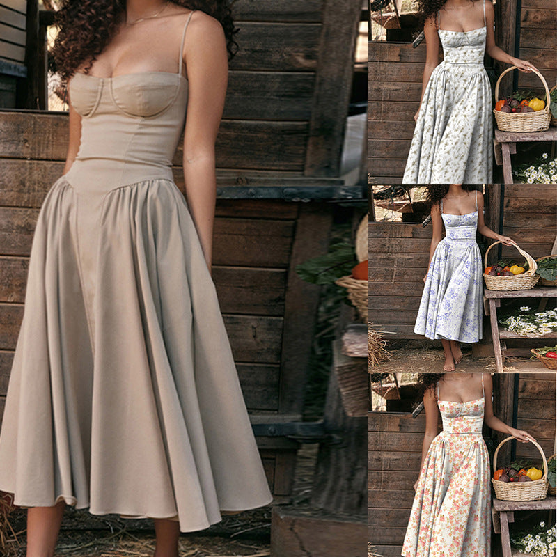 2026 spring new cross-border European and beautiful women's clothing temperament elegant French retro waist slim slip dress