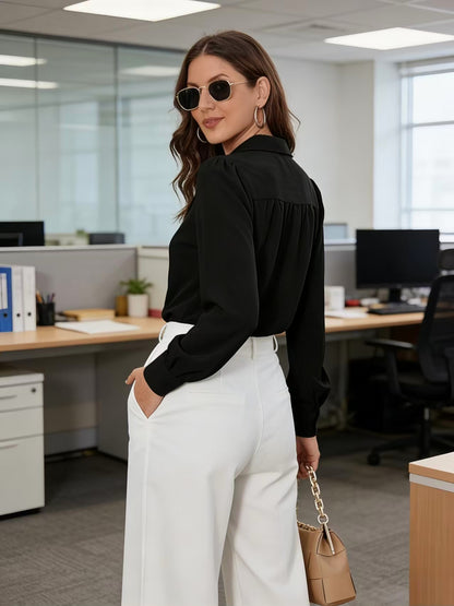 Cross-border European and American women's minimalist lapel front button long-sleeve shirt button fashion new arrival