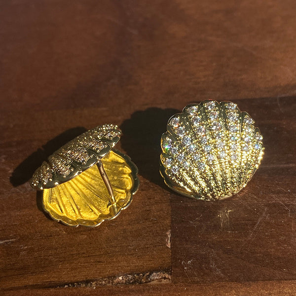 Cross-border bestseller floral shell niche full diamond tassel earrings, high-end accessories, fashionable vintage earrings for dinners