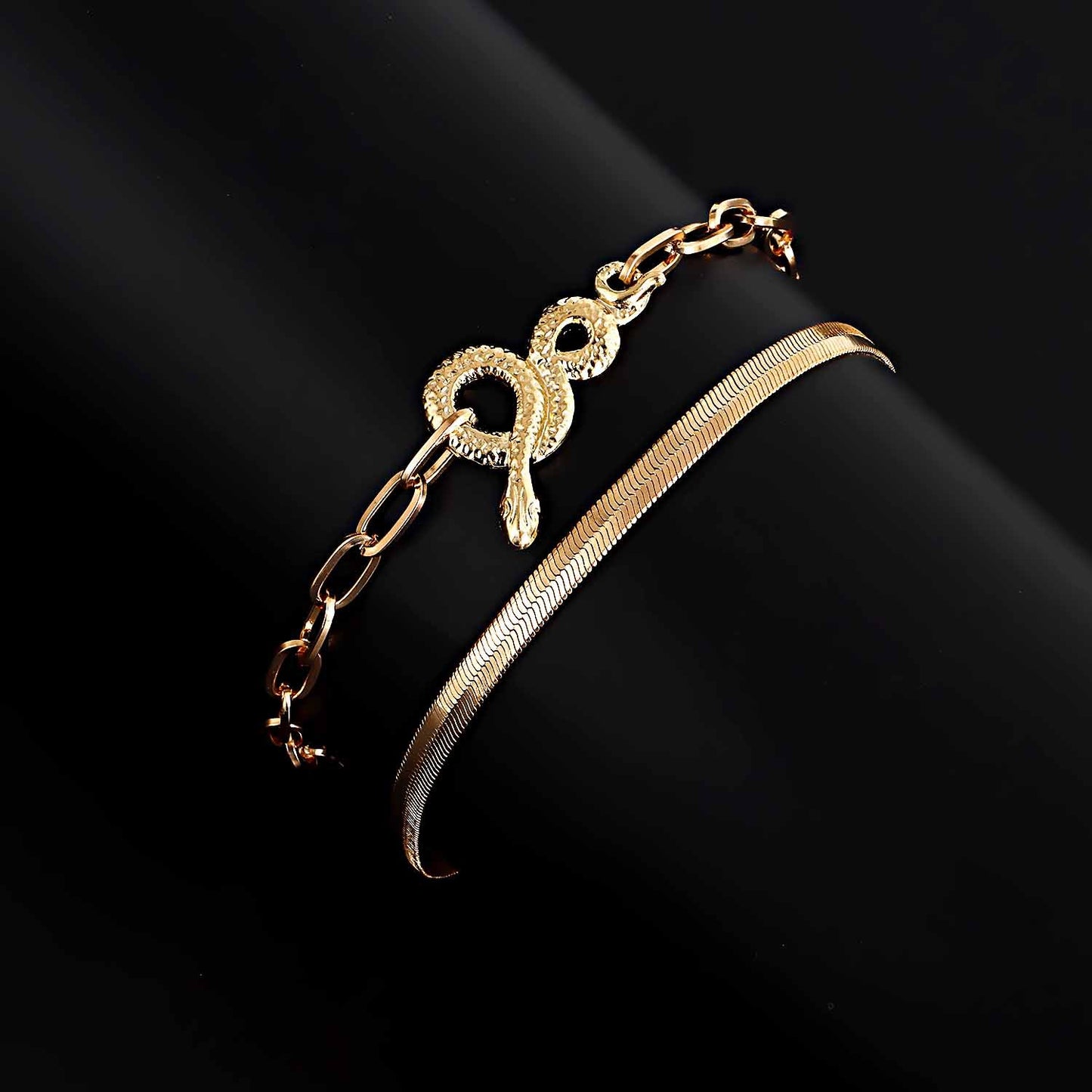 European and American cross-border jewelry, temperament, double-layer snake pendant anklet, girl's sense of luxury, trendy nightclub fashion footwear