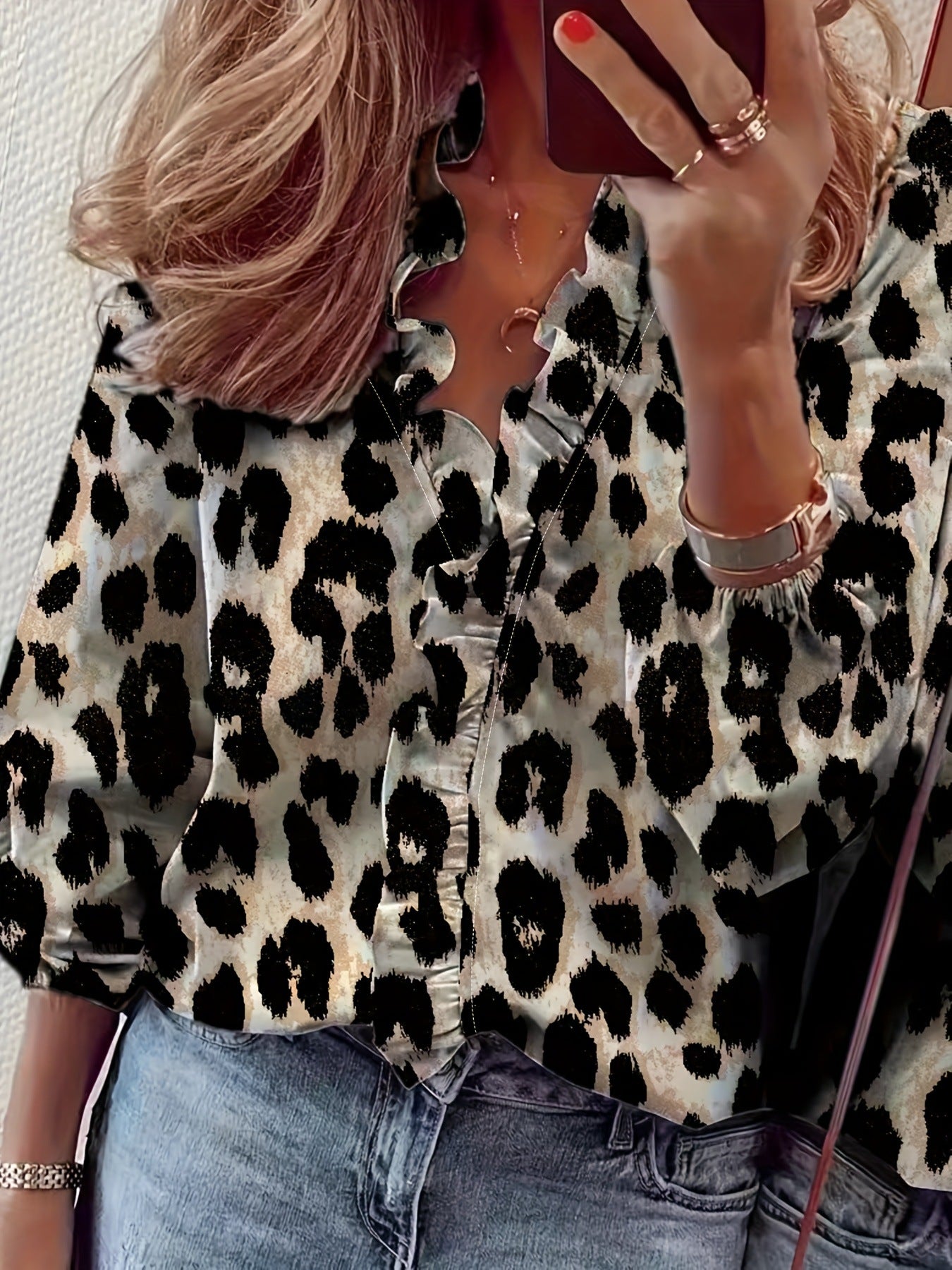Cross-border foreign trade European and American women's clothing plus-size spring, summer, autumn, winter ruffle shirts for women's shirts are loose and chic