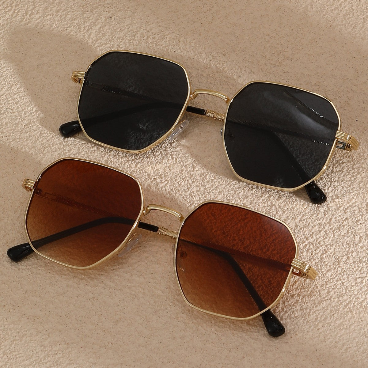 Simple square frame sunglasses, European and American vintage men's and women's face-enhancing sunglasses, driving internet celebrity metal sun-protection sunglasses