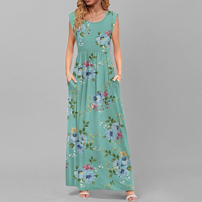 2025 Summer Amazon Cross-border European and American Clothing Elegant and fashionable solid color V-neck sleeveless long skirt dress