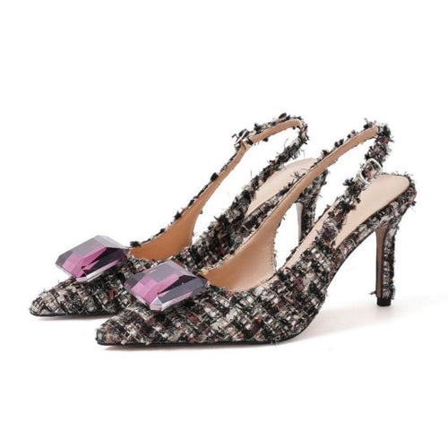 Spring 2026 new temperament toe-wrapped back hollow sandals pointed toe rhinestone thin heel fashion women's shoes woolen lining spring spring