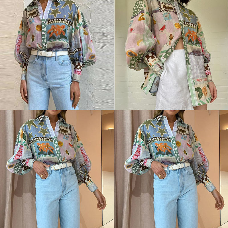 Foreign trade 2026 European and beautiful women's clothing new temperament commuter shirt lapel print long sleeve casual fashion women's shirt