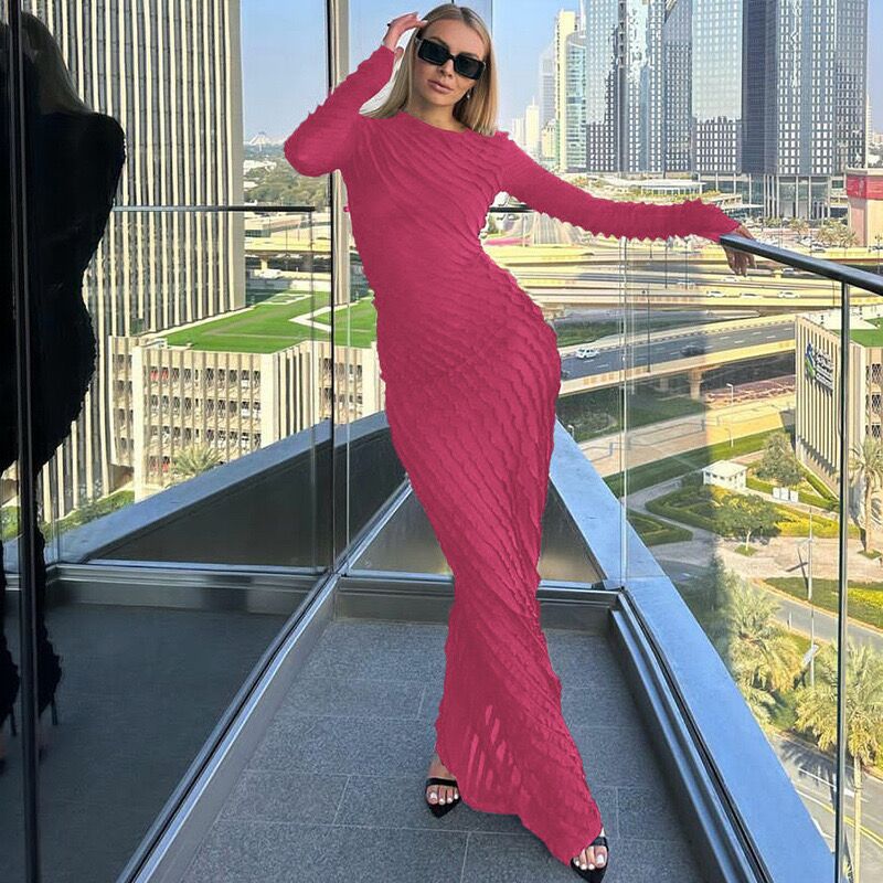 2023 Autumn New Arrivals European and American Hot Selling Women's Long Sleeve Skirts Fashion Temperament Slim Long Skirts Crew Neck Dresses Women